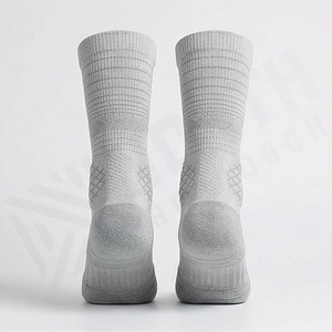 Crew <b>Socks</b> Solid Gray Knitted Breathable Polyester Spandex Running Athletic <b>Socks</b> for Adults Summer Use - Product Image 2