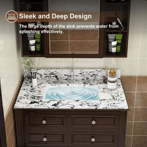 Top per mobile bagno in marmo artificiale 94x56 cm con lavabo in ceramica a incasso, paraschizzi e 3 fori per rubinetti per mobili da bagno - Product Image 3