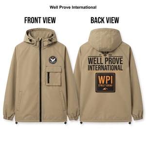 เสื้อแจ็คเก็ตกันลมสำหรับผู้ชายแบบกลับด้านได้ สีแดง ผ้าไนลอน 120 GSM กันน้ำ สไตล์สตรีทแวร์ มีซิปเต็มตัว พร้อมฮู้ด - Product Image 3