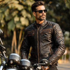 Blouson de moto unisexe en cuir véritable imprimé coupe-vent d'hiver avec fermeture éclair - Product Image 3