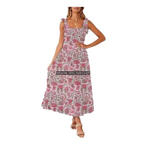Robe de plage chic bohème à imprimé floral, bretelles spaghetti, sans manches, en coton, style plage, pour la mode estivale - Product Image 5