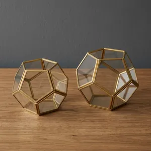 Artisan Design Handmade Geometric Brass <b>Tea</b> <b>Light</b> <b>Holder</b> with Glass and Mirror Panels for Home Decoration - Product Image 2