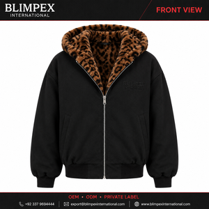Veste bomber à capuche doublée de fausse fourrure pour homme, sur mesure, imprimé léopard, chaude, grande taille, pour l'hiver - Product Image 2