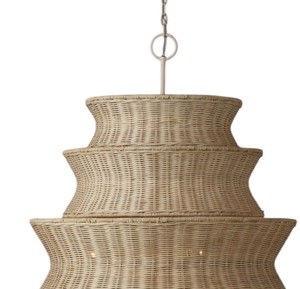 Lustre suspendu en rotin tressé à la main de luxe, empilable, à bord évasé, style bohème, pour salon - Product Image 3