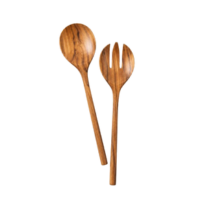Eco-Friendly Natural Wooden Salad Server Set Handcrafted Teak Wood <b>Serving</b> Spoon And Fork Long Handle Salad <b>Tongs</b> Wholesale Buk - Product Image 1
