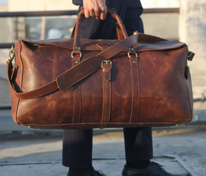 Street Fashion Lightweight Genuine Leather Weekender <b>Duffel</b> <b>Bag</b> Zipper Closure Foldable Portable Travel Durable - Product Image 2