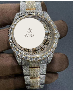 Montre-bracelet unisexe de luxe jaune en acier inoxydable, cadran entièrement serti de diamants, aiguilles et chiffres romains, qualité export, mouvement mécanique - Product Image 6