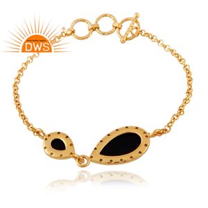 Best Selling Sterling Silver 18K Gold Plated Natural Cz & Black Onyx Gemstone <b>Bracelet</b> Demi Fine Jewelry Manufacturer - Product Image 4