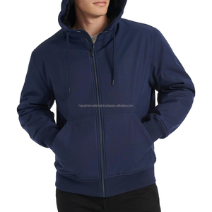 New Arrival Customized Sherpa Fluffy Fleece <b>Navy</b> Blue <b>Hoodie</b> 100% Cotton Heavyweight Thick Zipper-Up Pocket Winter Quick Dry - Product Image 1