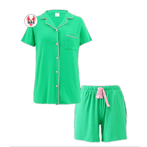Alfa |   Pijama de Seda Satinada para Mujer con Bordado Kapa |   Conjunto de Pijama de Seda de Poliéster para Mujer con Bordado de Hermandad - Product Image 4