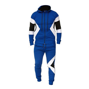 Ensemble de survêtement homme bleu, blanc et noir – Hoodie zippé intégral et pantalon de jogging coupe ajustée – Tenue de sport athlétique personnalisable et écologique - Product Image 2
