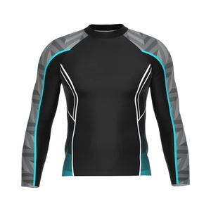 <b>Men's</b> Long Sleeve Rash Guard <b>Black</b> Gray Blue Geometric Print Quick Dry Spandex Polyester Swim Shirt Full Sleeve Adult - Product Image 1