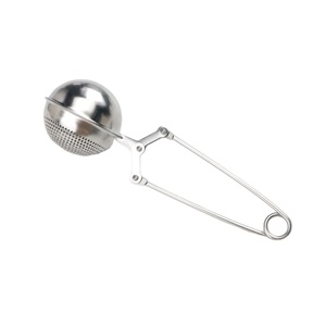 Hot sale brass silver <b>tea</b> <b>infuser</b> ball tong style reuse loose leaf <b>tea</b> strainer mesh filter <b>tea</b> brewing tool easy press handle - Product Image 1