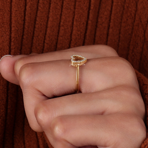 Anillo de compromiso con diamante en forma de corazón, semimontura de oro macizo de 14K con engaste pavé y diamante cultivado en laboratorio - Product Image 2