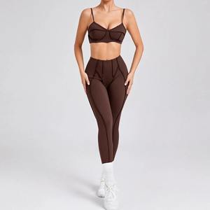 Conjunto de Yoga de 2 Piezas para Mujer, Bra Deportivo y Leggings hasta la Rodilla, Cintura Alta, Tirantes Ajustables, Cuello Redondo, Secado Rápido, Spandex/Nailon - Product Image 4