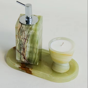 Flacon pompe pour gel douche en onyx vert, distributeur de savon élégant et luxueux, rechargeable, décoration de salle de bain, accessoires de soin de la peau - Product Image 1