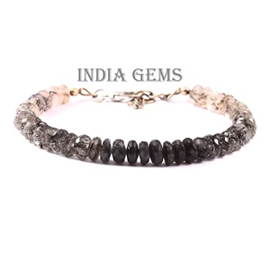 Adjustable Classic Style Black Rutile Quartz Rondelle Faceted Gemstone <b>Bracelet</b> with Beaded Jewelry Design - Product Image 2