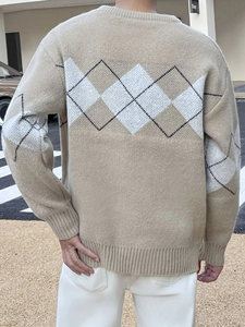 Geometric Pattern Argyle Pullovers Jumper Spring Autumn Loose O-Neck <b>Knitted</b> Sweaters Casual Plus Size <b>Men's</b> Sweaters - Product Image 2