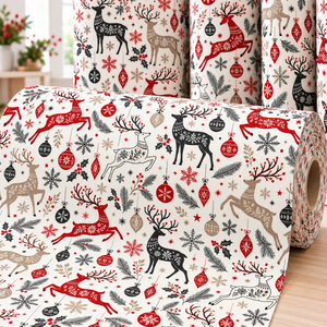 Tissu en coton tissé motif rennes de Noël pour la couture et les loisirs créatifs - Product Image 1