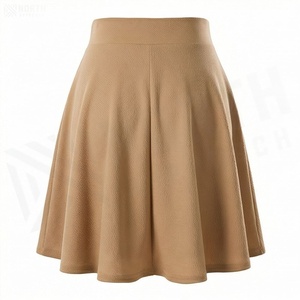 Women High Waist A-Line <b>Mini</b> Skirt Solid Color Pleated Comfortable Cotton Polyester Woven All Seasons Style - Product Image 2
