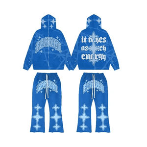 Ensemble de survêtement unisexe de maternité imprimé et brodé effet vieilli avec sweat à capuche et pantalon de jogging de haute qualité - Product Image 2