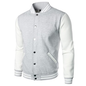 Veste universitaire grise et blanche pour homme, manches à col rabattu, boutons sur le devant, vêtement décontracté pour l'automne - Product Image 3
