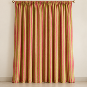 Green Red Striped Cotton <b>Curtains</b> | Hand Block Printed Rod Pocket Drapes | Lightweight Boho <b>Window</b> Panels for Living Rooms Decor - Product Image 1