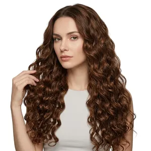 Perruque complète en dentelle 100 % cheveux Remy bouclés, mèches marron, texture ondulée naturelle, personnalisable - Product Image 4