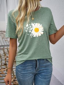 T-shirt imprimé graphique tendance pour femmes, t-shirt décontracté à la mode, haut en coton doux et respirant, vêtements légers pour femmes, collection d'été - Product Image 4