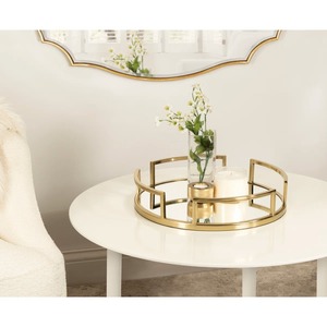 Plateau de présentation circulaire élégant avec bordure dorée pour une organisation sophistiquée du comptoir de salle de bain - Product Image 1