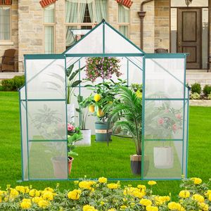 Serre en polycarbonate 8x8 pieds à double porte, base surélevée en aluminium robuste, pour jardins extérieurs - Product Image 5