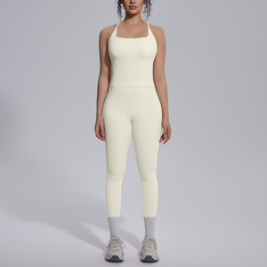 Conjunto de Yoga de 2 Piezas sin Costuras, Cuello Cuadrado, Sin Tirantes, Cintura Alta, Largo Completo, Ropa Deportiva, Elástico en 4 Direcciones, Estampado, Ligero y Sencillo - Product Image 5