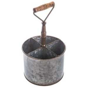 Portautensilios de metal galvanizado de primera calidad con 4 compartimentos y mango de madera, organizador de cubiertos para mesa de comedor. - Product Image 1
