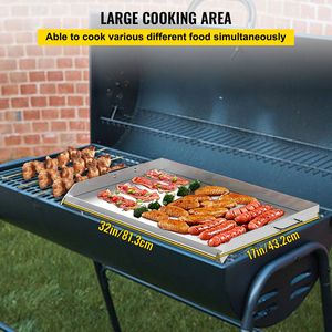 Piastra Rettangolare Universale in Acciaio Inox 32'' X 17'' con 2 Manici e Scanalature per Grasso, per Barbecue a Carbone/Gas - Product Image 3