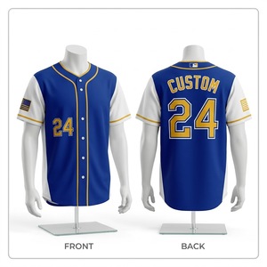 Camiseta de Béisbol Personalizada para Hombre, Azul y Dorado, Número 24, con Botones, Transpirable, Manga Corta, Corte Regular, Ropa para Adultos - Product Image 1