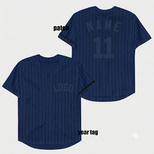 Camiseta deportiva de béisbol personalizada azul marino con rayas, transpirable, con nombre y número del equipo, con botones y parche bordado. - Product Image 1