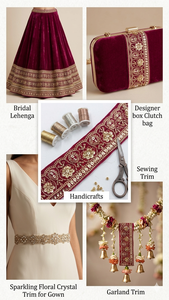 ลูกปัดมุกสีทองอร่ามลายดอกไม้สุดหรูหรา โรแมนติก เป็นมิตรกับสิ่งแวดล้อม ตกแต่งด้วยผ้าลูกไม้ปักลายตาข่ายโพลีเอสเตอร์ 100% จาก JK Creation - Product Image 3