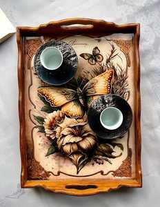 Wavy Look Wood Flower Pattern Printed Enamel <b>Tray</b> Rectangle Modern Kitchenware And Restaurant Use Serving <b>Tray</b> <b>Decorative</b> By UO - Product Image 3