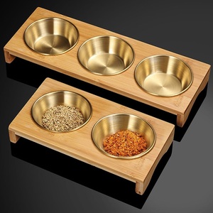 Plateau de service moderne en bois de qualité supérieure avec deux bols en acier inoxydable, support multifonctionnel pour snacks et condiments, idéal pour les baptêmes - Product Image 1