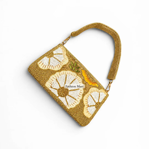 Pochette de soirée de luxe faite à la main avec perles et sequins floraux pour femme, avec poignée en velours - Product Image 1
