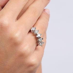 Anillo de Cinco Piedras con Diamante Moissanite Auténtico de Corte Redondo para Mujer, Plata 925 Original, Anillo de Compromiso para Novia, Regalo - Product Image 6