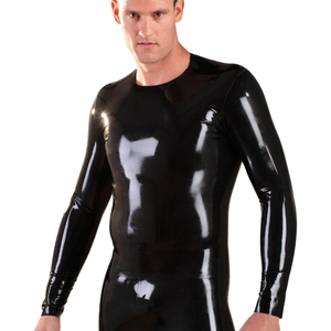 Camiseta de Manga Larga para Hombre, Negra, Brillante, Cuello Redondo, Corte Ajustado, Estilo Gótico, Tejido de Neopreno, Color Sólido, Informal - Product Image 4