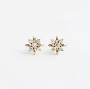 Pendientes de Diamantes Florales en Forma de Estrella VB-06SR, Oro Blanco Sólido de 18K, CVD HPHT, Diamante Cultivado en Laboratorio de 1.5CT, D VS1, Joyería para Mujer - Product Image 1