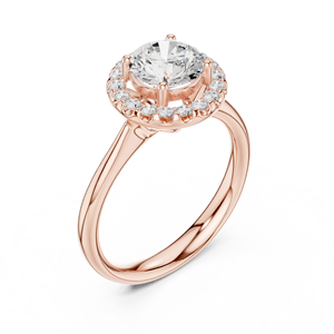 Anillo de compromiso de moissanita de corte redondo con halo brillante – Anillo de plata de ley con acabado en oro rosa de 14 quilates para ella - Product Image 3