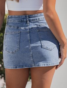 Faldas pantalón para mujer, minifalda vaquera con abertura lateral y pantalones cortos de mezclilla de cintura alta elásticos - Product Image 2