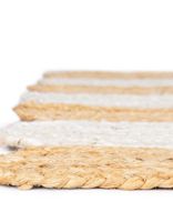 Tapis de couloir en jute rayé blanc naturel tissé à la main, bord festonné, tressé, style farmhouse, pour couloir, cuisine, sol
