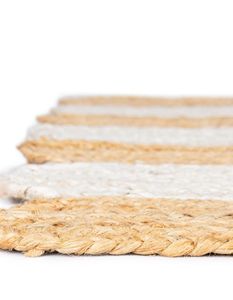 Tapis de couloir en jute rayé blanc naturel tissé à la main, bord festonné, tressé, style farmhouse, pour couloir, cuisine, sol - Product Image 5