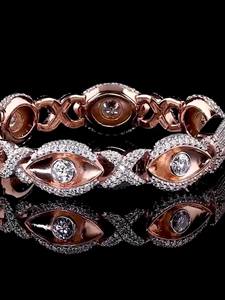 Round Cut Moissanite Diamond Iced Out Hip Hop Eye <b>Bracelet</b> In Rose Tone 925 <b>Silver</b> <b>Adjustable</b> <b>Bracelet</b> For Party Wear Fashion - Product Image 1