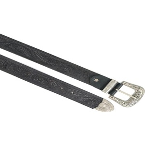 Nuevo cinturón de cuero negro estilo western para hombre y mujer, con grabado floral hecho a mano, cinturón de cuero repujado con hebilla plateada de diseño. - Product Image 3