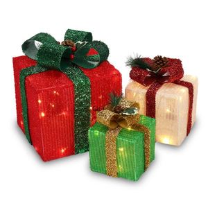 Set di Scatole Regalo Natalizie con Cornice in Plastica e Luce LED60 Bianca Calda per Decorazioni in Tessuto a Forma di Cipolla - Product Image 2